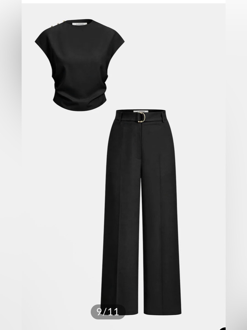 Commense Sleeveless Ruched Top &Wide -Leg Pants Set